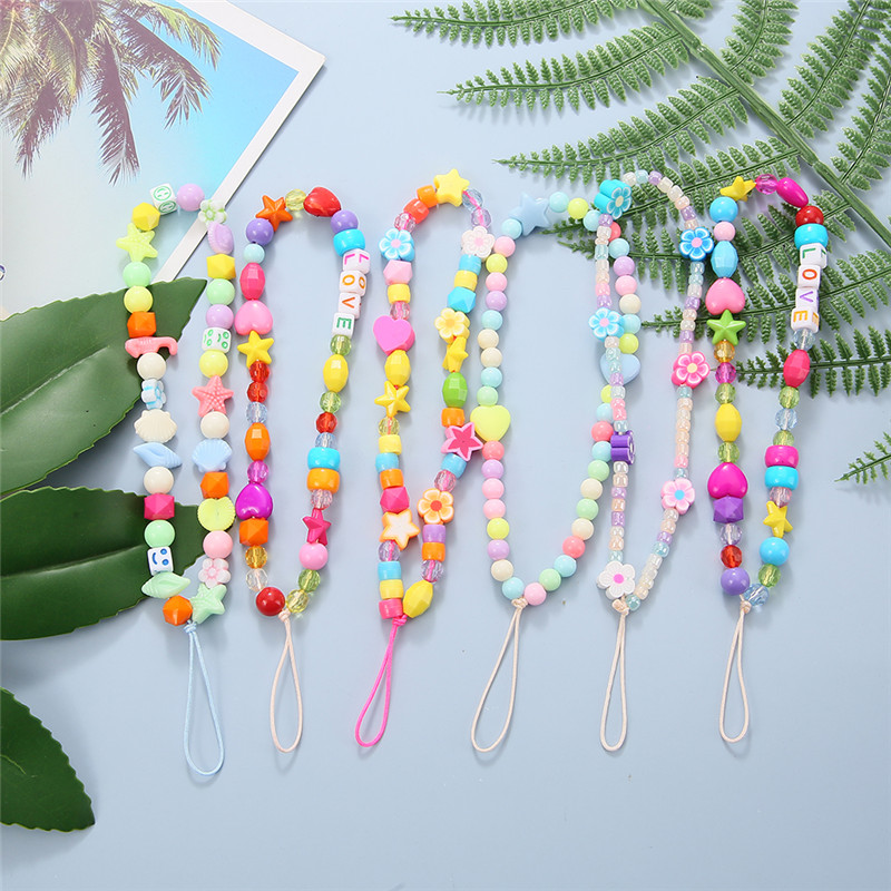 Mobile Phone Accessory Straps Neck Bracelet Straps Bead Hanging Chain key Cord Boho Ornament