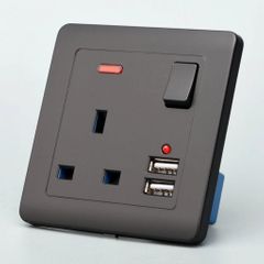 Double Wall UK Plug Socket 2 Gang 13A with 2 USB Charger Outlets A Wall Socket