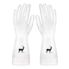 Dishwashing Gloves Rubber Waterproof Kitchen Washing Vegetables Household Clean Durable Thin Gloves Transparent white（deer) M size:32*12*1cm