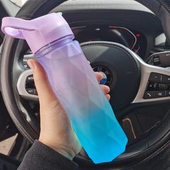Diamond Cup Water Bottle With Straw For Girls Outdoor Travel Mug Portable Sport Fitness Drinking Plastic Kettle Leakproof 600ml Blue purple 600ML