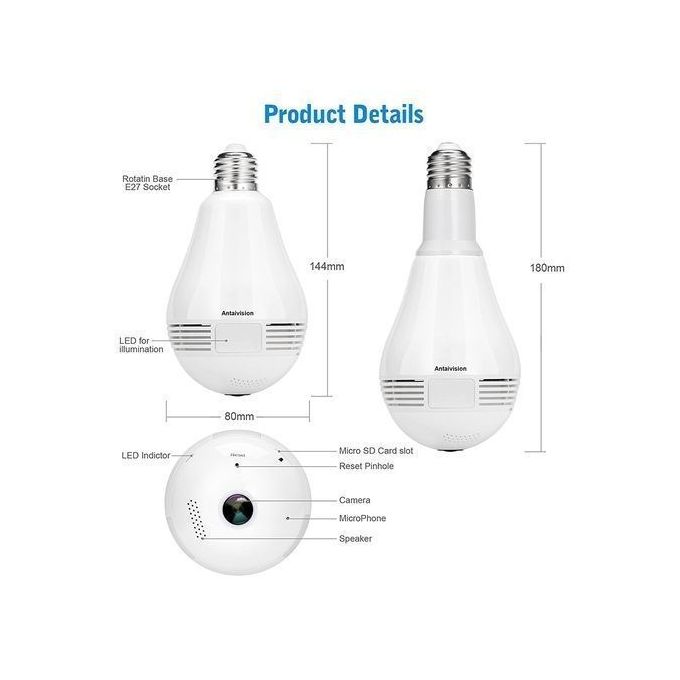 Panoramic 3D Camera Hidden Mini Bulb Universal Adapter WiFi 1080P HD Wireless Exquisite Practical