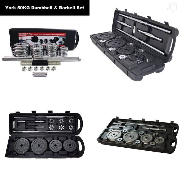 York Fitness 50kg Adjustable Chromed Cast Iron Dumbbell Weight Set With A Case