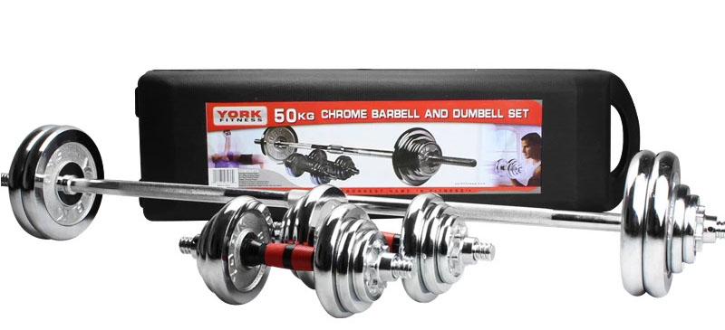 York Fitness 50kg Adjustable Chromed Cast Iron Dumbbell Weight Set With A Case