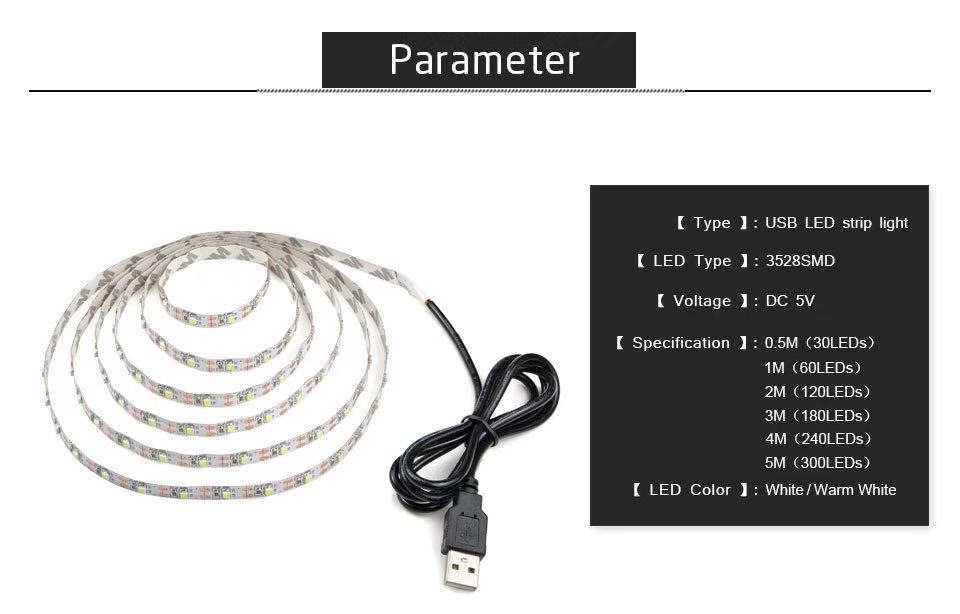 5V USB LED Strips 2835 White Warm White Tira LED Strip Light TV Background Lighting Tape Home Decor Lamp 0.5- 5m
