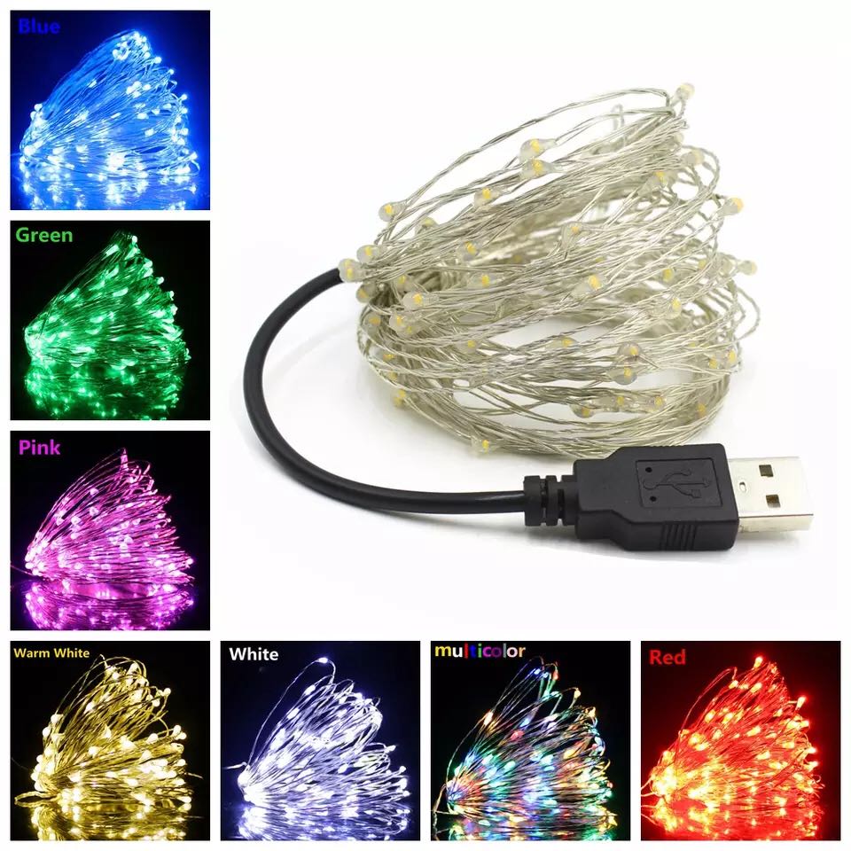 10 meters light string USB copper wire Christmas wedding party LED decorative lights