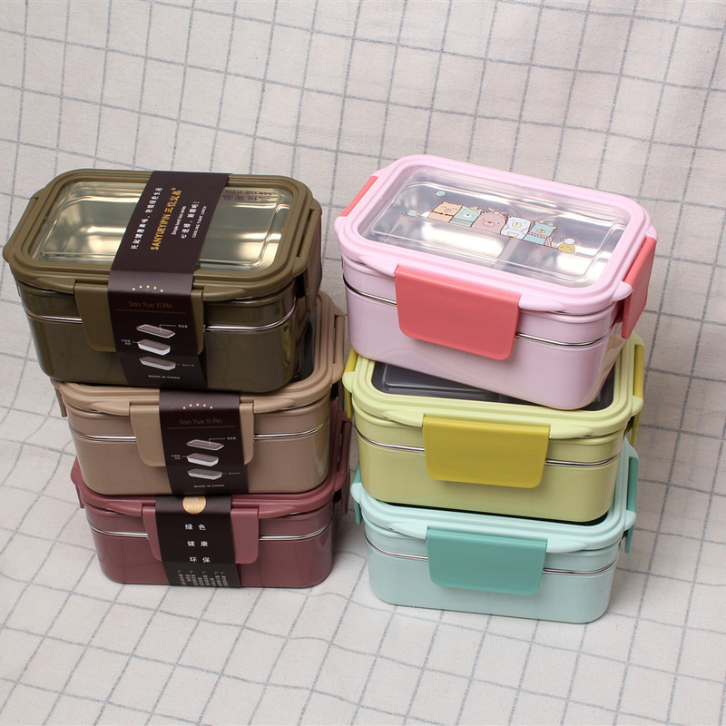 Portable Stainless Steel Lunch Box Double Layer Cartoon Container Kitchen &amp; Dining room appliances
