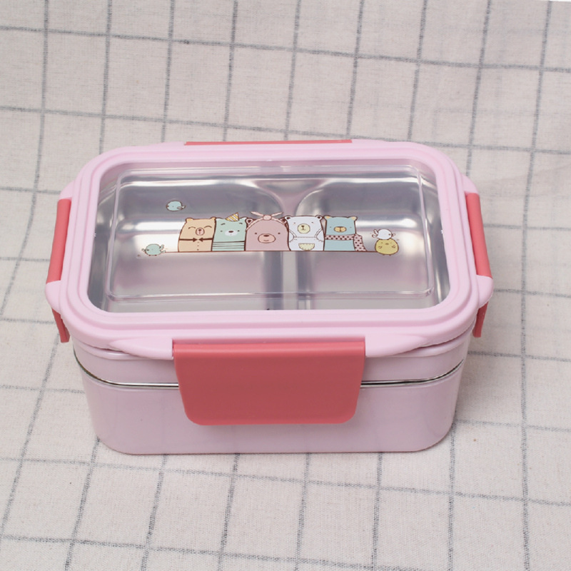 Portable Stainless Steel Lunch Box Double Layer Cartoon Container Kitchen &amp; Dining room appliances