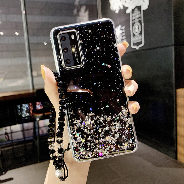 With Strap Rope Cord Clear Glitter Case For Samsung Galaxy S8 S9 A51 5G A50 A71 A70 A10  A21 A31