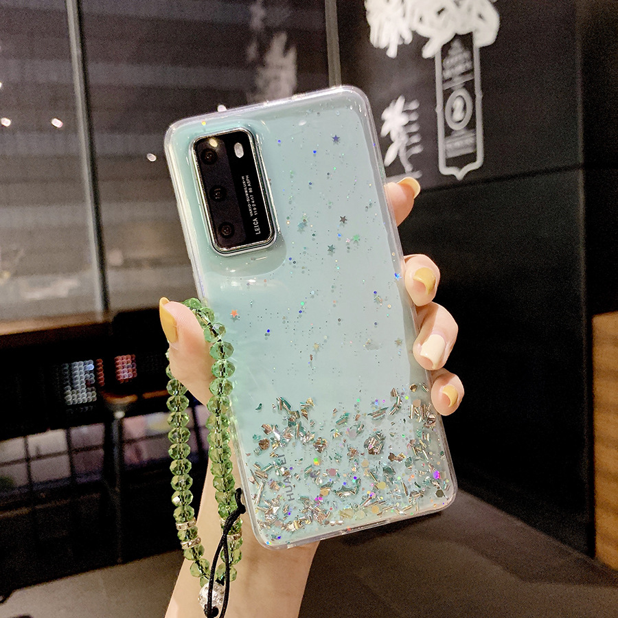 With Strap Rope Cord Clear Glitter Case For Samsung Galaxy S8 S9 A51 5G A50 A71 A70 A10  A21 A31