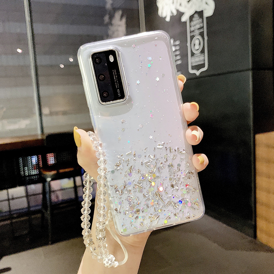 With Strap Rope Cord Clear Glitter Case For Samsung Galaxy S8 S9 A51 5G A50 A71 A70 A10  A21 A31