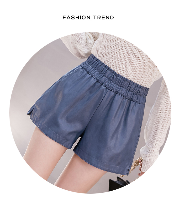 Elastic High Waist Wide Leg Biker Shorts Autumn PU Leather Shorts Women  Femme Casual Ladies Shorts