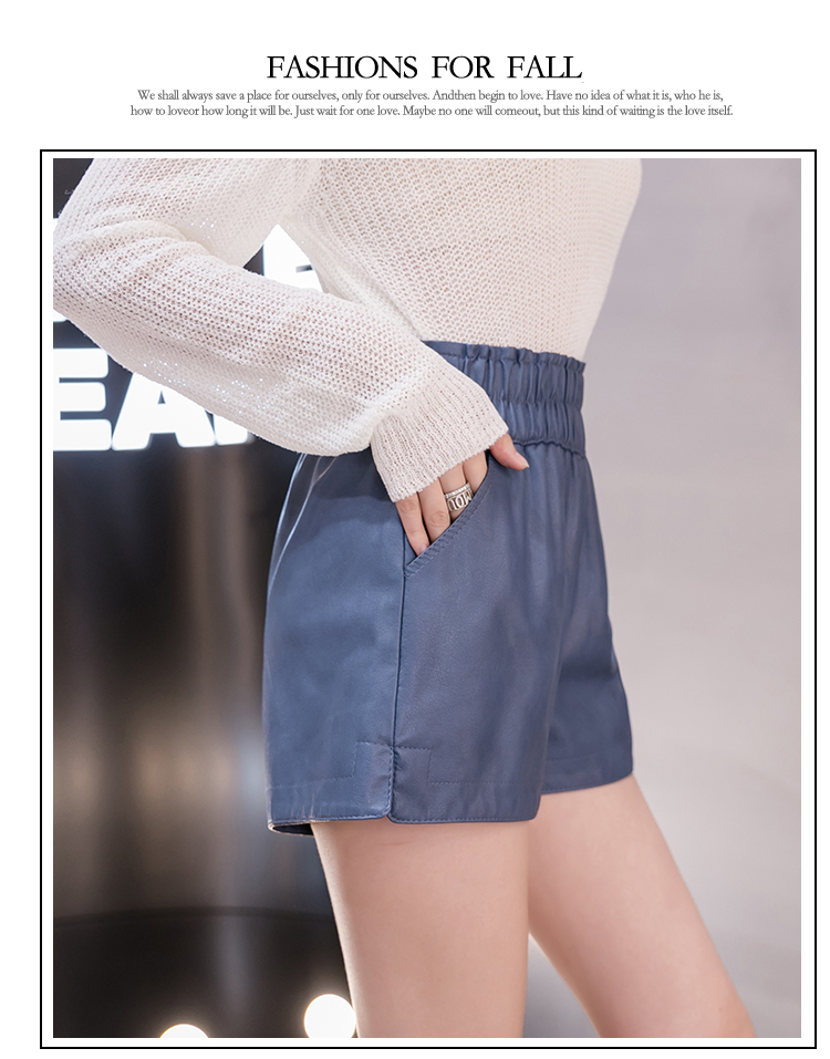 Elastic High Waist Wide Leg Biker Shorts Autumn PU Leather Shorts Women  Femme Casual Ladies Shorts