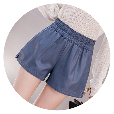 Elastic High Waist Wide Leg Biker Shorts Autumn PU Leather Shorts Women  Femme Casual Ladies Shorts