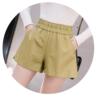 Elastic High Waist Wide Leg Biker Shorts Autumn PU Leather Shorts Women  Femme Casual Ladies Shorts