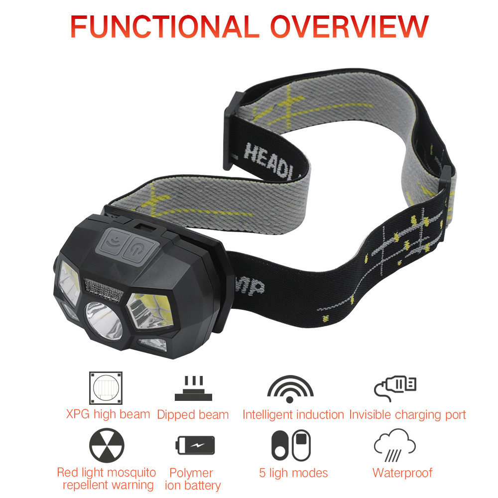 XPE LED Rechargeable Headlamp Finger Induction Headlights Head Light Lamp Torche&apos;s Flashlight