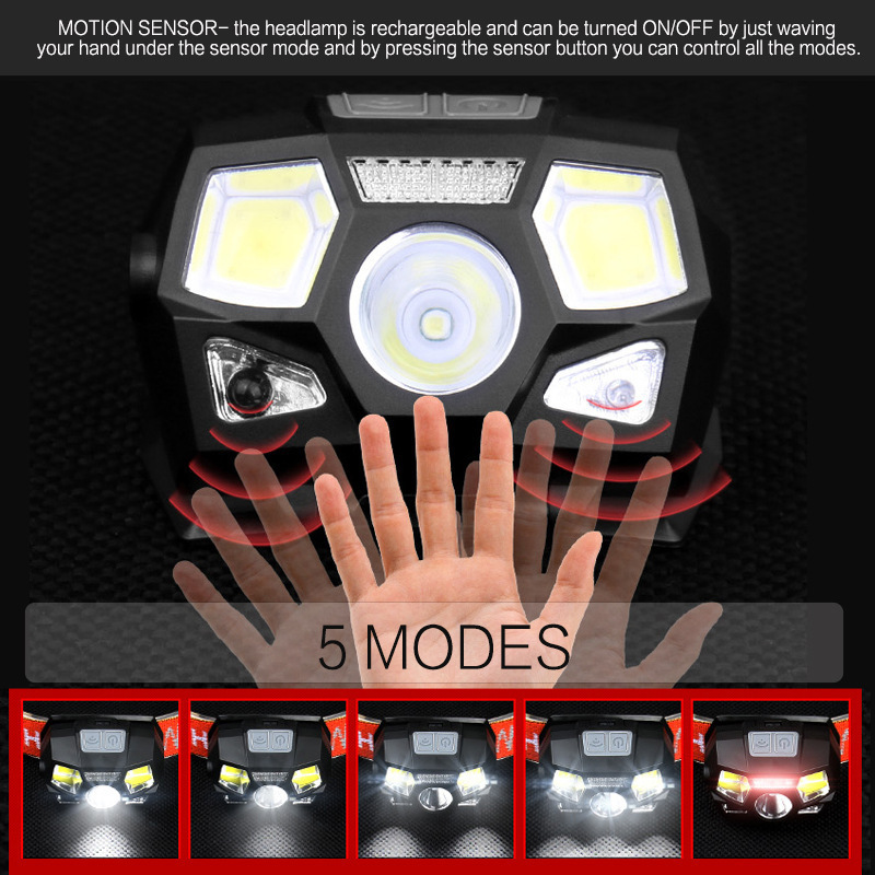XPE LED Rechargeable Headlamp Finger Induction Headlights Head Light Lamp Torche&apos;s Flashlight
