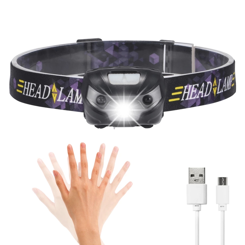 Adjustable LED USB Charging Induction Headlamp Head Torch Fishing Headlamp Induction Mode