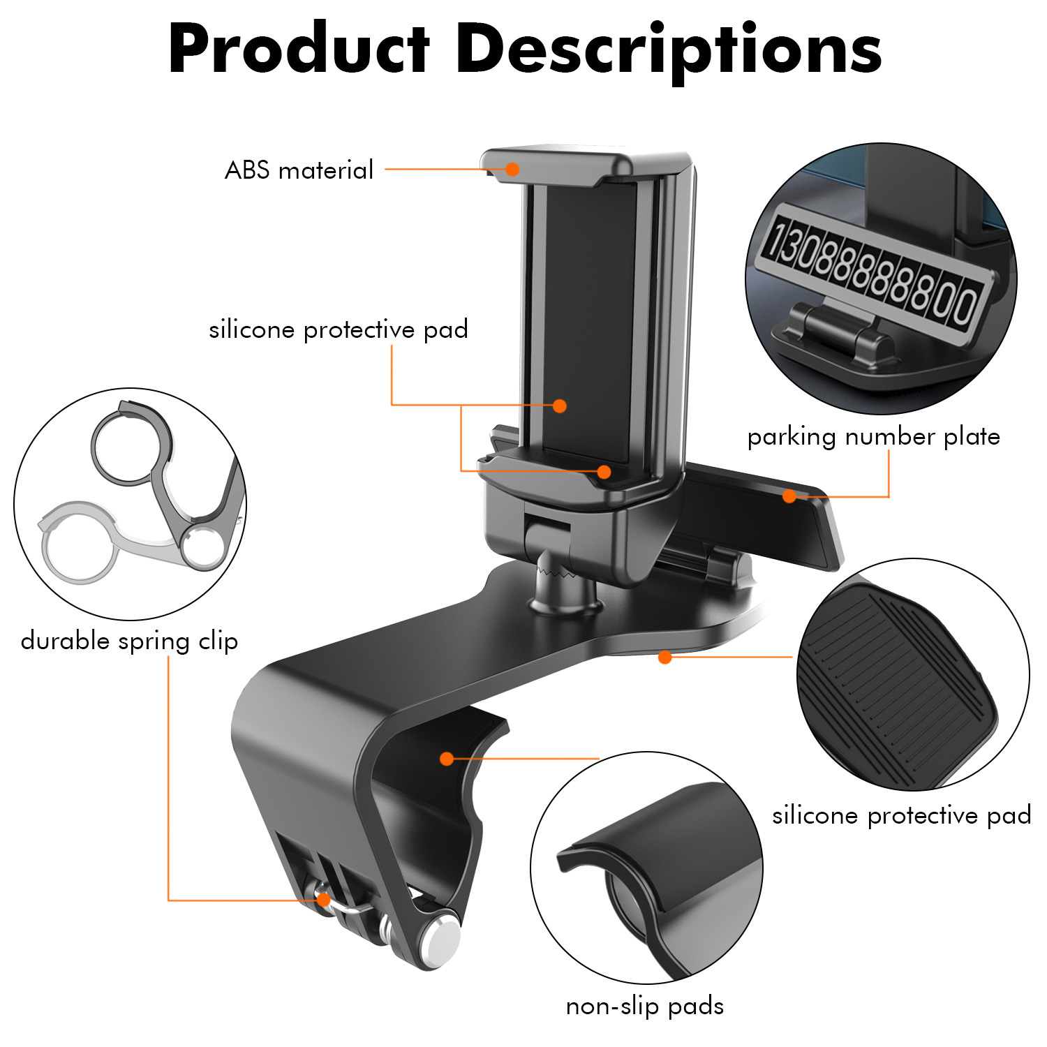 Car mobile phone bracket instrument panel clip rearview mirror sun visor navigation magnetic bracket