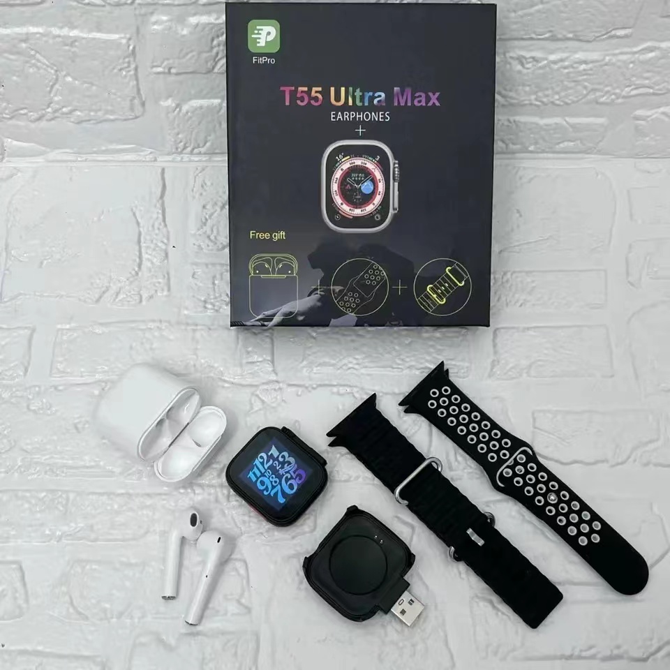 New Hot Sell Series 8 Smart Watch T55 Ultra Max Fashion 2 in 1 Watch Earphone T55 pro max