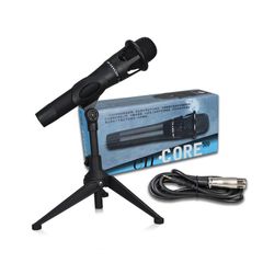 E300 Webcast Condenser Microphone Handheld Voice Karaoke Sing Chat Microphones with 3.5mm cable and Desktop Support Black