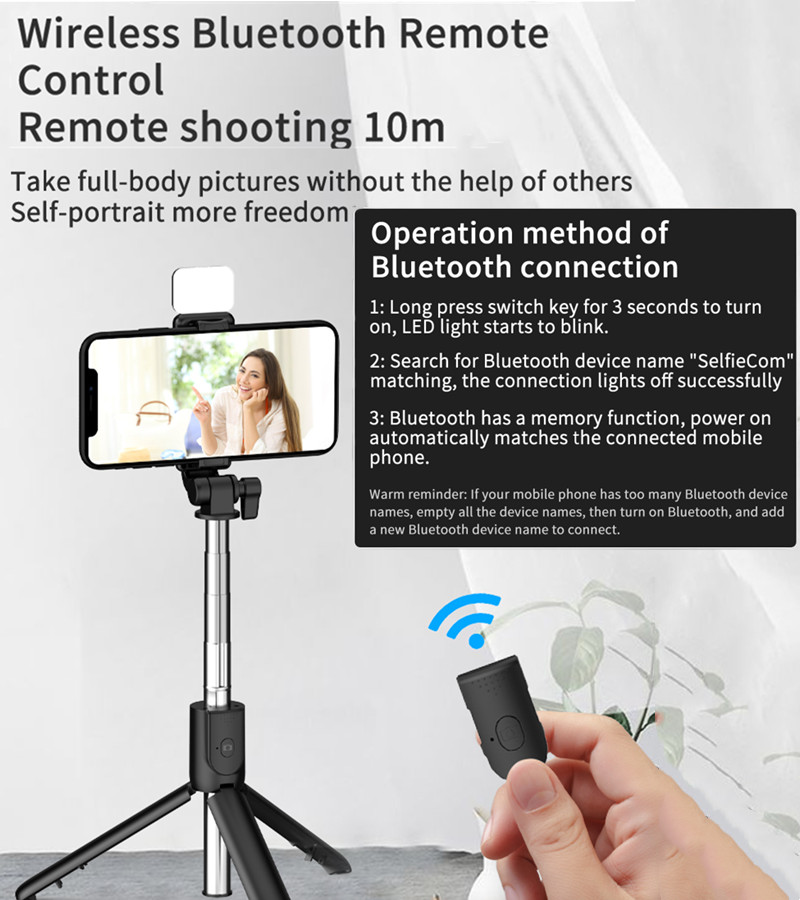 Extended Selfie Stick bluetooth selfie stick fill light tripod with remote  shutter for Android IOS 2023 latest hot