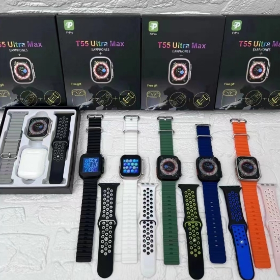 New Hot Sell Series 8 Smart Watch T55 Ultra Max Fashion 2 in 1 Watch Earphone T55 pro max White