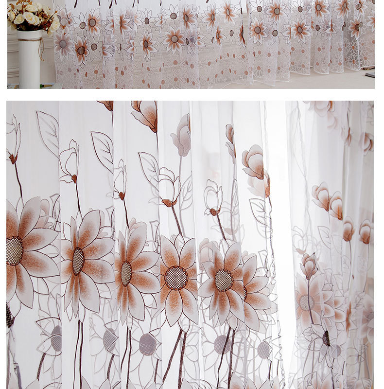 Embroidered  Sheer Curtains for Living Room Kitchen Bedroom Roman Curtains T