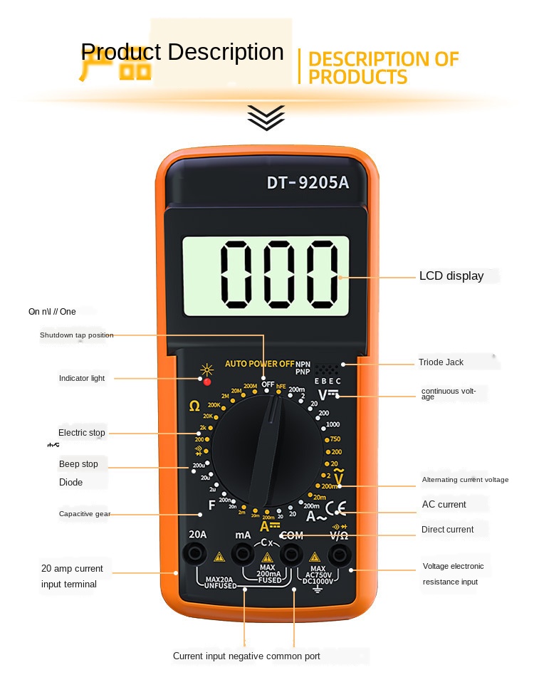 Digital Multimeter AC/DC Transistor Tester Electrical NCV  Meter Profesional Analog Auto Range A/V accessaries & Cables