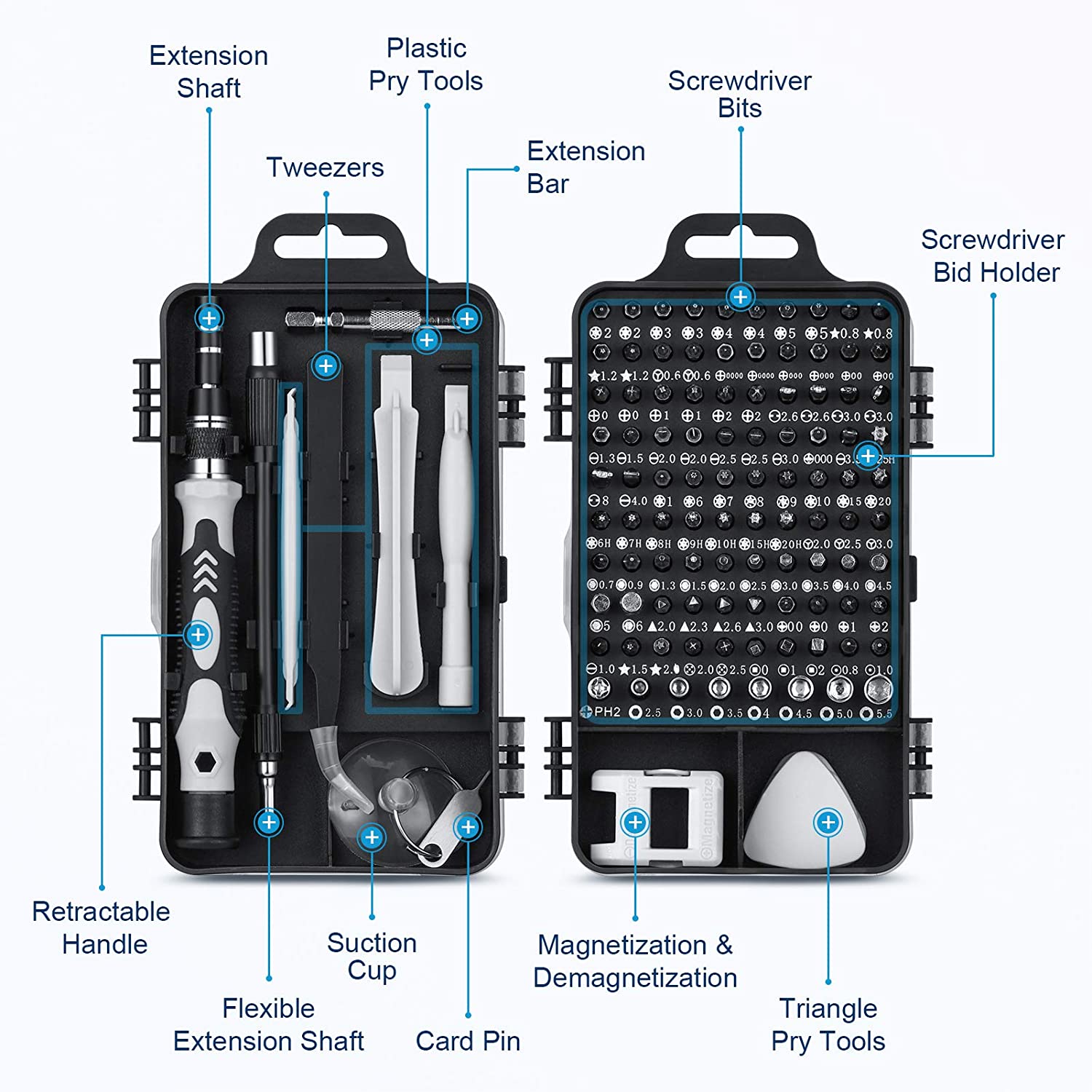 Precision Screwdriver Set, Professional Grade 115 in 1 Magnetic Repair Tool Kit for Electronics, Computer, iPhone, Laptop, Game Console, Watch, Eyeglasses, Modding, and DIY Projects