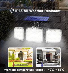 138 LED Solar Lights Outdoor  Motion Sensor Lights; 3 Adjustable Heads, 270°Wide Angle Illumination, IP65 Waterproof Black 138LED
