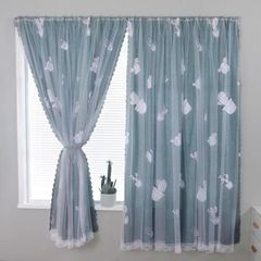 Punch-free Velcro Blackout Curtain For Living Room Bedroom Window Curtains Protective blue gray 100*150cm