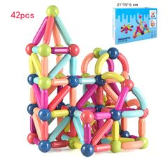 42 pcs Magnetic Balls and Rods Set,Magnetic Building Toys Colorful DIY STEM Building Blocks Sticks for Ages 3+ Year Old Children Boy Girl Educational Construction Toy Colorful 42 pcs