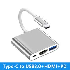 USB C to HDMI Multiport Adapter,3-in-1 Type-C Hub with Thunderbolt 3 to HDMI 4K Output/USB 3.0 Port/PD Quick Charging Port,Android Digital AV Adapter for MacBook Pro,MacBook Air,Pr Silver