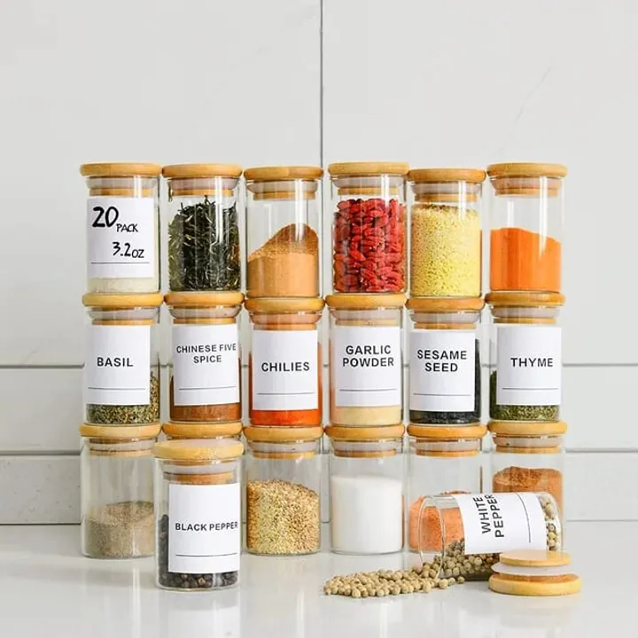 Glass Spice Jars with Bamboo Lids - 20 Pcs Kenya