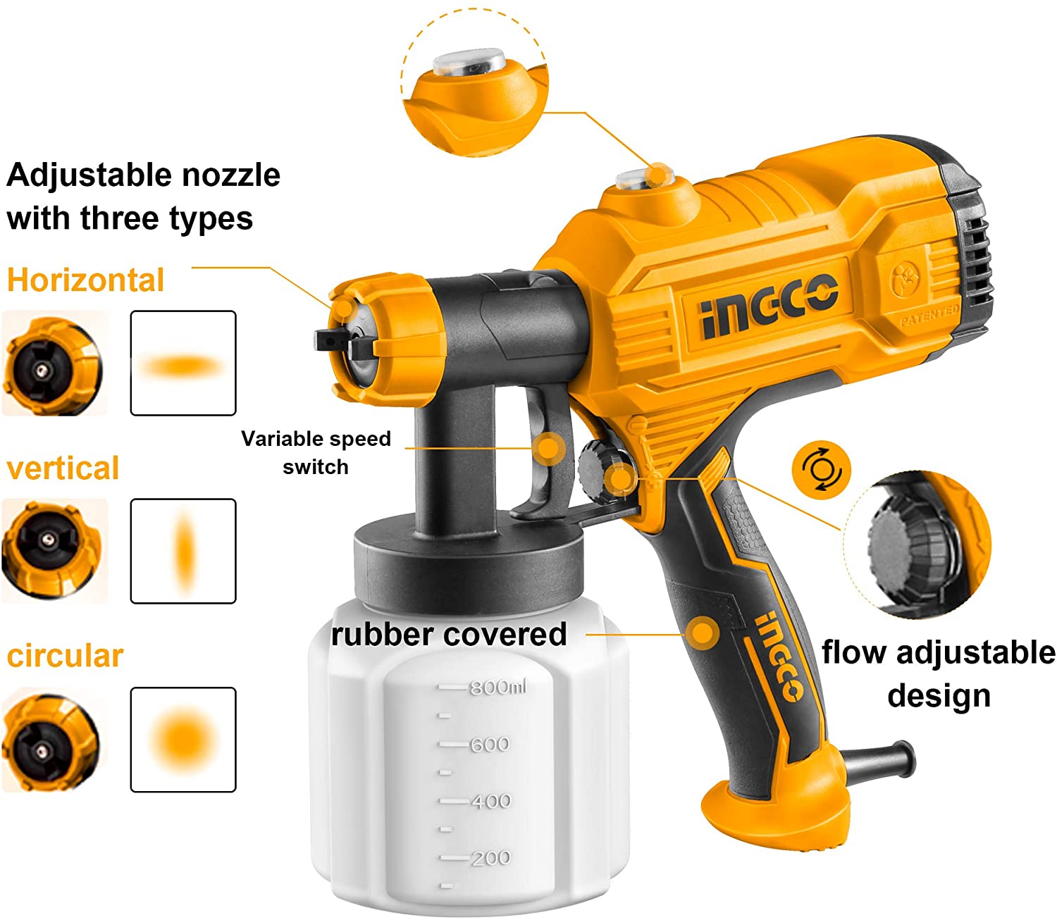 INGCO 450W 800ml Paint Sprayer 50DIN-s Corded Spray Gun