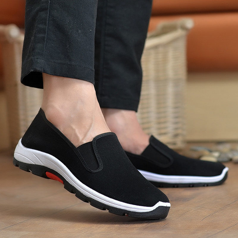 ASSKLO Large size classic Loafers rubber flats shoes shoes Fashion Black laceless men canvas shoes Canvas Shoes Sneakers Low Top Black Shoes High Quality Generic Men's Athletic Shoes Motion