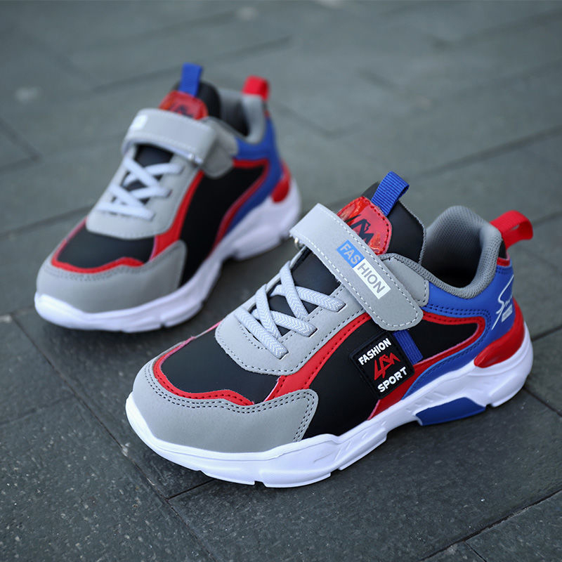ASSKLO Boys' fashion sneakers bounce back non-slip waterproof wearable leather shoes for boys aged 4-15