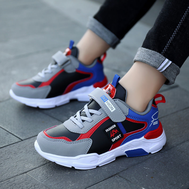 ASSKLO Boys' fashion sneakers bounce back non-slip waterproof wearable leather shoes for boys aged 4-15