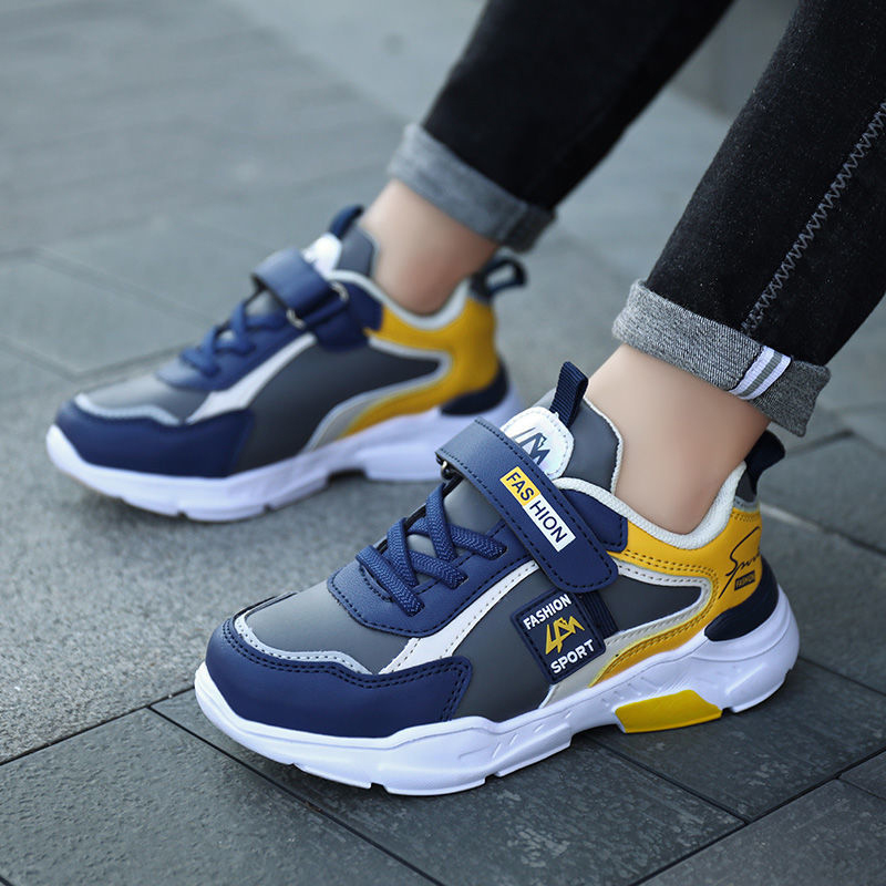 ASSKLO Boys' fashion sneakers bounce back non-slip waterproof wearable leather shoes for boys aged 4-15