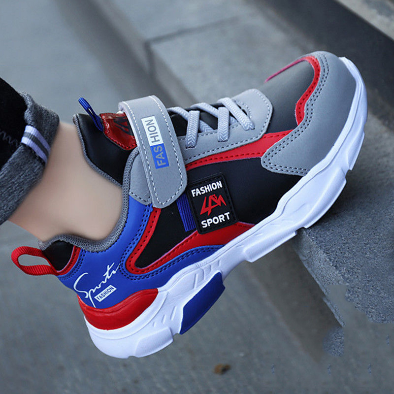 ASSKLO Boys' fashion sneakers bounce back non-slip waterproof wearable leather shoes for boys aged 4-15