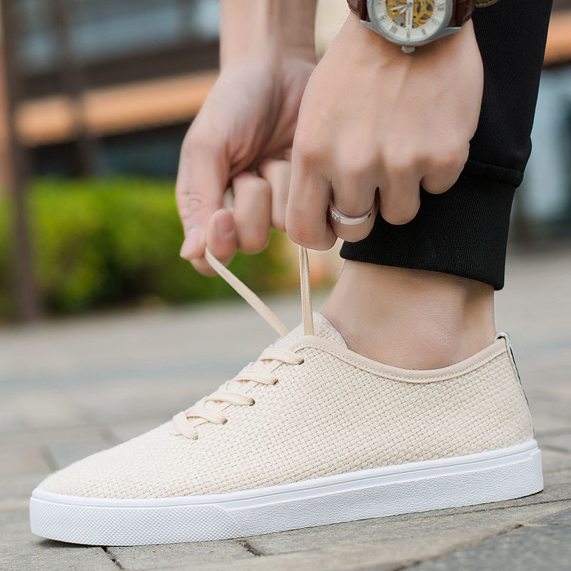 ASSKLO Men's shoes casual canvas shoes male student board shoes Korean version breathable small white shoes fashion running shoes men's linen