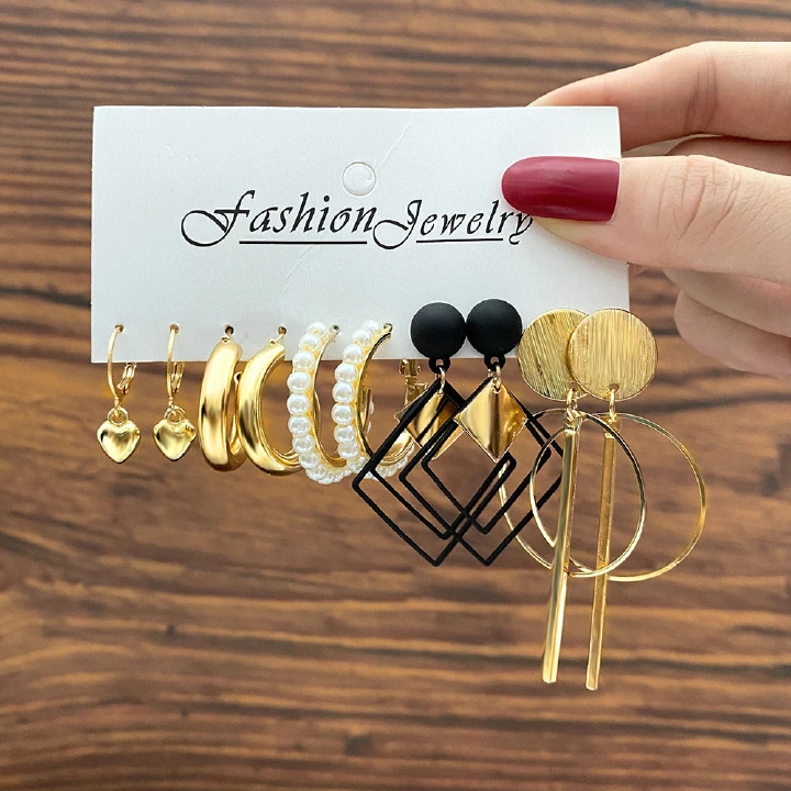New Arrivals Earring set 2024 fashion jewelry pearl creative minimalist geometric alloy earrings hoop earrings Valentine's Day girlfriend gift for women
