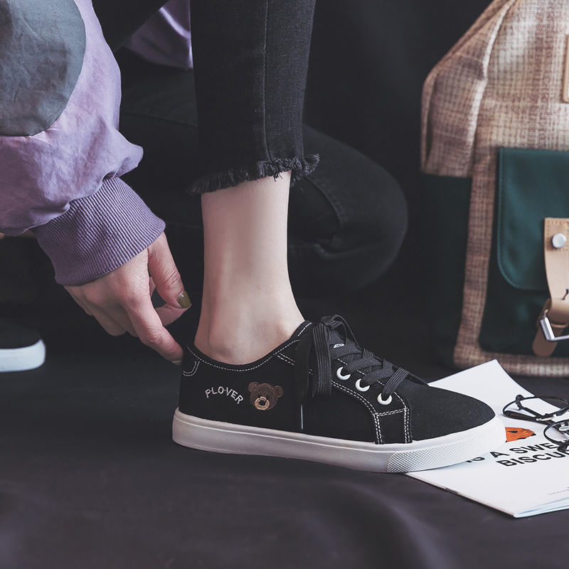 ASSKLO Literature and art fresh canvas shoes women's flat casual women's shoes Korean version of the versatile little white shoes student cloth shoes board shoes small black shoes