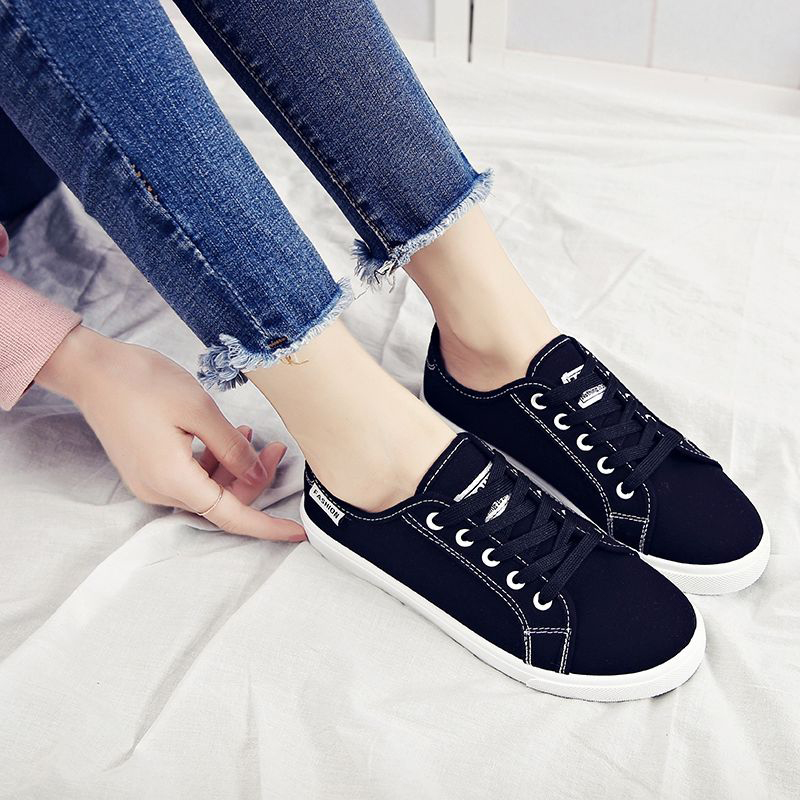 ASSKLO Literature and art fresh canvas shoes women's flat casual women's shoes Korean version of the versatile little white shoes student cloth shoes board shoes small black shoes