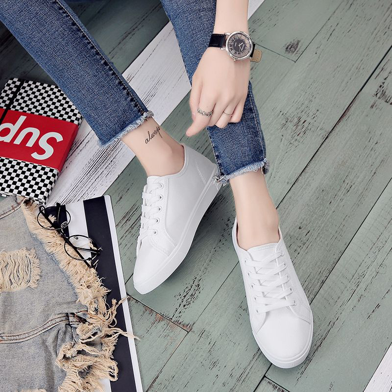 ASSKLO Literature and art fresh canvas shoes women's flat casual women's shoes Korean version of the versatile little white shoes student cloth shoes board shoes small black shoes