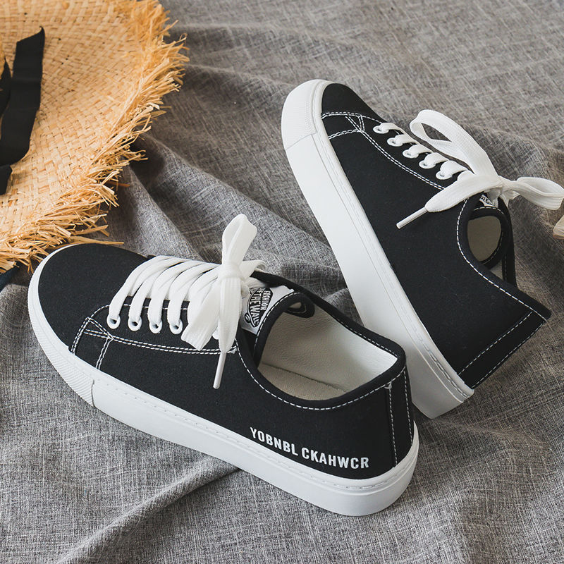 ASSKLO Literature and art fresh canvas shoes women's flat casual women's shoes Korean version of the versatile little white shoes student cloth shoes board shoes small black shoes