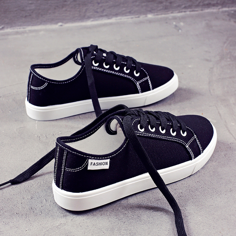 ASSKLO Literature and art fresh canvas shoes women's flat casual women's shoes Korean version of the versatile little white shoes student cloth shoes board shoes small black shoes