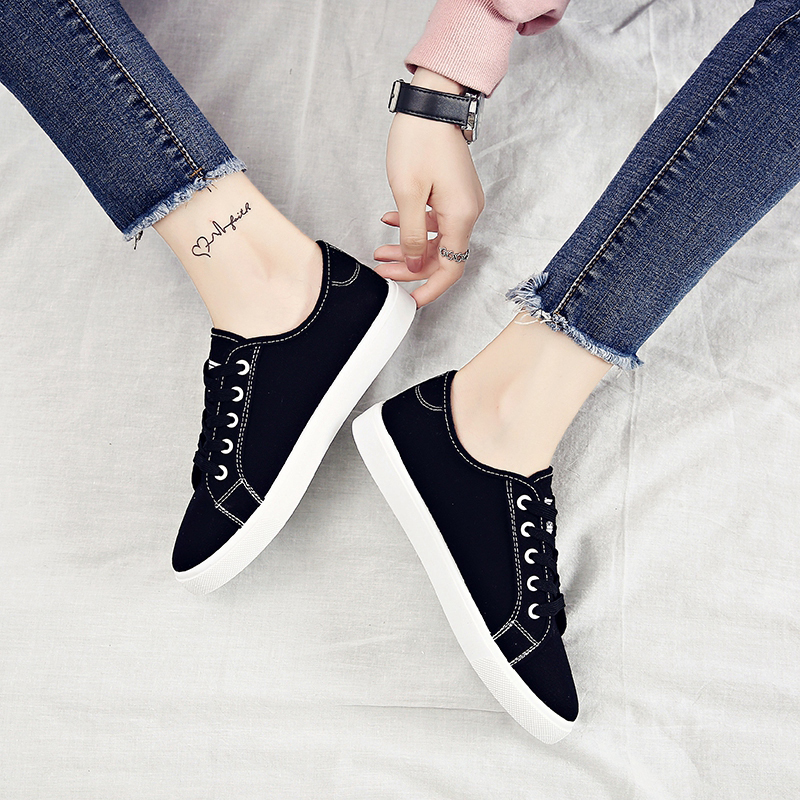 ASSKLO Literature and art fresh canvas shoes women's flat casual women's shoes Korean version of the versatile little white shoes student cloth shoes board shoes small black shoes
