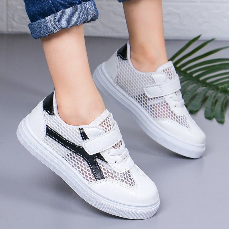 ASSKLO Boys and girls net shoes 2025 new fashion big kids hollow student board shoes children's breathable mesh small white shoes