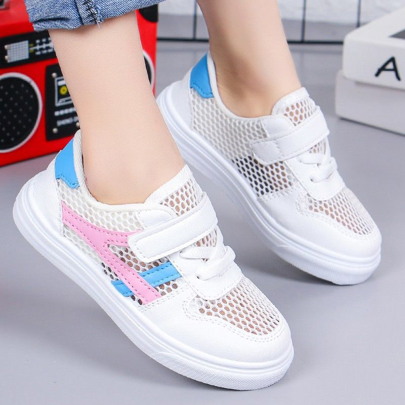 ASSKLO Boys and girls net shoes 2025 new fashion big kids hollow student board shoes children's breathable mesh small white shoes